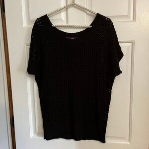 Liv-On Ladies Black Scoop Neck Short Sleeve Open Knit Sweater Size L